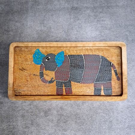 Handcrafted Mango Wood Elephant Hand Painted Serving Tray